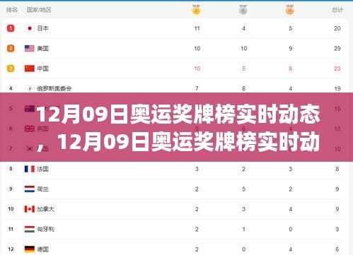 全球奥运奖牌榜实时动态,回顾荣耀瞬间,展望前景展望(12月09日版)