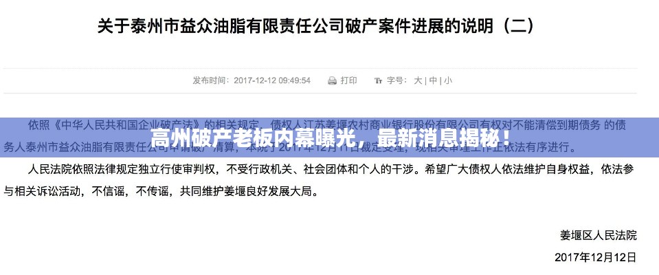 高州破产老板内幕曝光,最新消息揭秘!